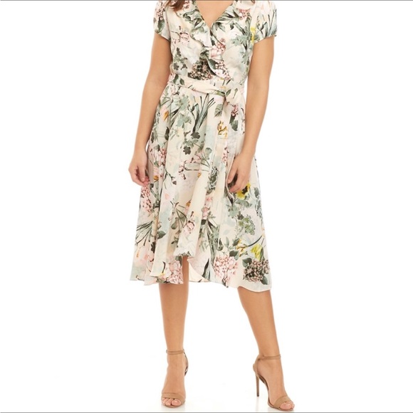 DN DESIGNS Dresses & Skirts - DN Designs Floral Ruffles High Low Short Sleeves Dress Tulips Hydrangeas